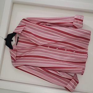 Harve Benard Button Down Blouse Red and White Striped